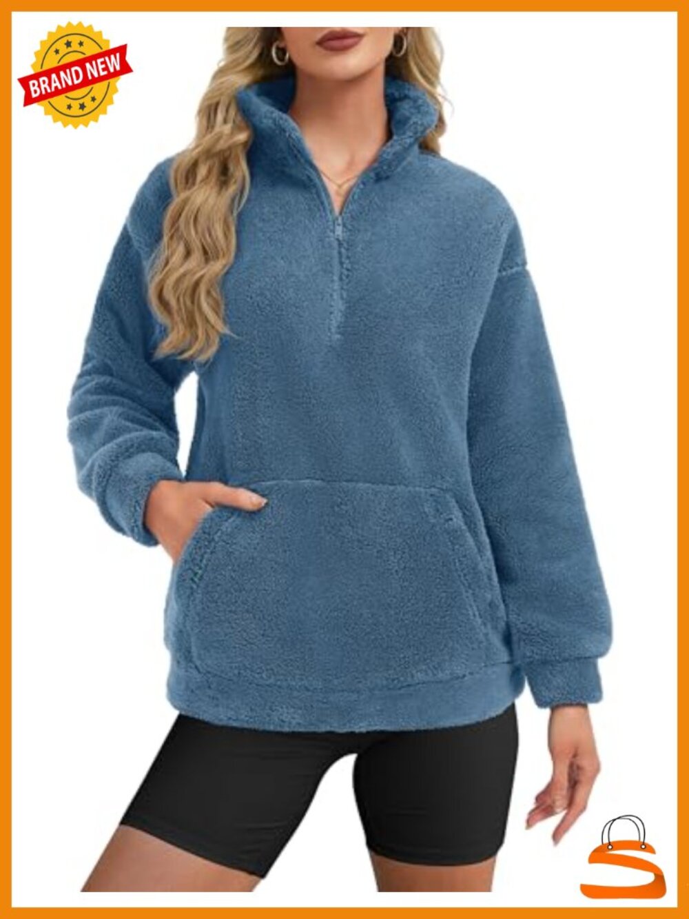Fleece Pullover Womens Long Sleeve Fuzzy Half Zip Sweatshirt Kangaroo Pocket